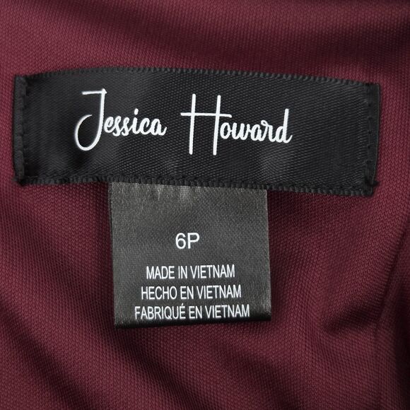 Jessica Howard Dress Size 6P Burgundy Velvet Rosette Winter Holiday Party - Picture 4 of 8